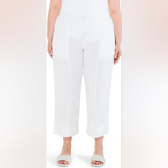 NIC & Zoe Rumba Park Crop Wide Leg Linen Blend Pants White Size 12 - Picture 2 of 8